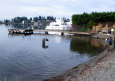Utilities staff check the condition of the lake line.