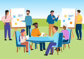Drawing of people meeting