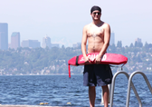 A lifeguard patrols Chism Beach Park.